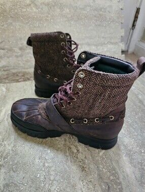 Polo by Ralph Lauren Brown Leather & Tweed Men's Lace-Up Boots